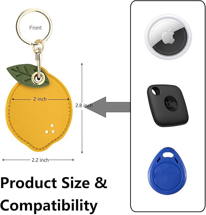 Universal Smart Tag Holder Fit for Tile Mate, AirTag, Galaxy SmartTag, eufy SmartTrack Link, Key Fob, Leather Cute Air Tracker Case with Key Rings, (Lemon)