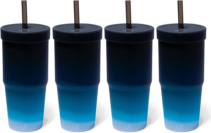 Silipint: 32oz Silicone Straw Tumbler, Unbreakable, Non-Toxic, Dishwasher Safe - Pack of 4