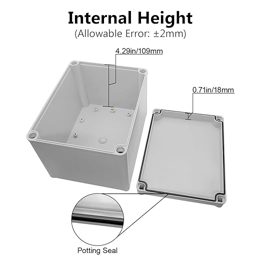 LeMotech Junction Box IP67 Waterproof Dustproof ABS Plastic Project Box for Electrical Outdoor Enclosure Gray 7.9 x 5.9 x 5.1 inch (200 x 150 x 130 mm)