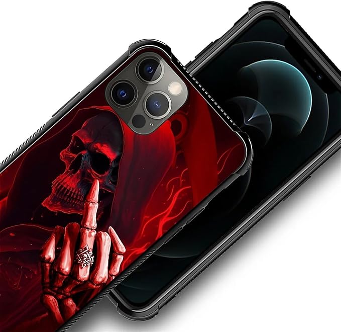 for iPhone 11 Pro Case, Gestures Funny Skull Pattern Graphic Design Girl Boy Soft Silicone Hard Acrylic Shock Protection for iPhone 11 Pro