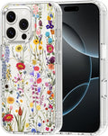 MOSNOVO Case for iPhone 16 Pro, [Buffertech 6.6ft Military-Grade Drop Protection] [Anti Peel Off Tech] Clear TPU Bumper Phone Case Cover Design - Wildflower Meadow