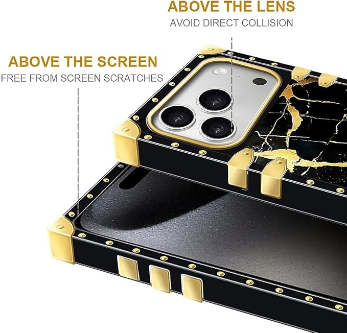 for iPhone 17 Pro Case Luxury Golden Decoration for Girl Women Soft TPU Shockproof Protective Hard PC Back for iPhone 17 Pro Crazy Pattern Black Gold Marble Nature