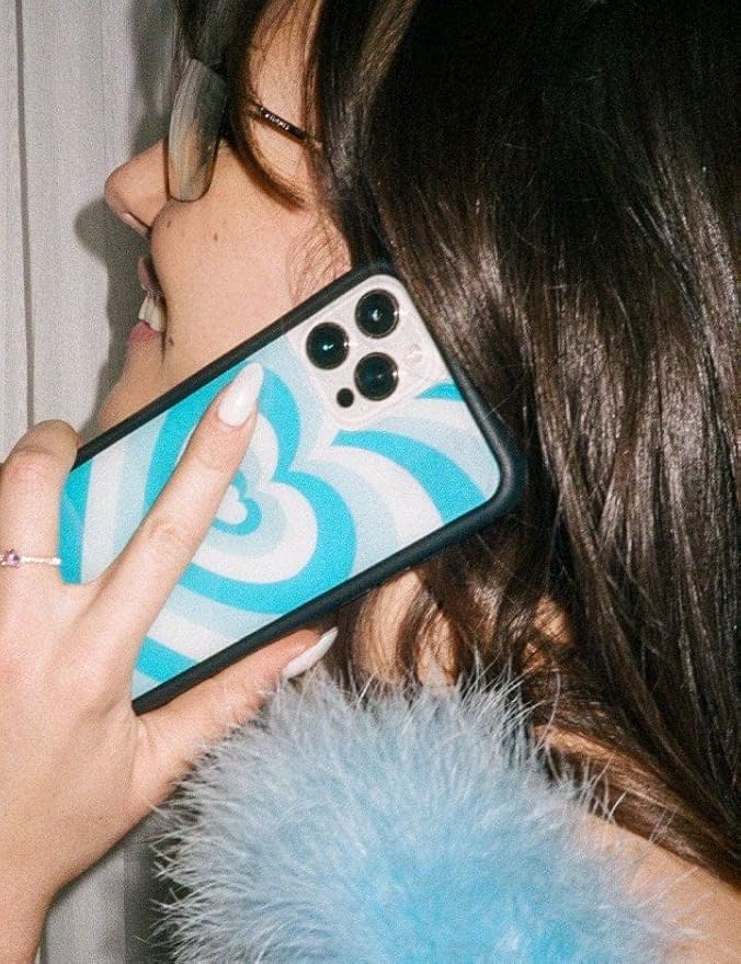 Wildflower Cases - Compatible with iPhone 13 Pro | Protective Black Bumper, 6.5ft Drop Test Certified, Women Owned Small Business | Trendy Blue Heart Aesthetic | Blue Moon Latte Love