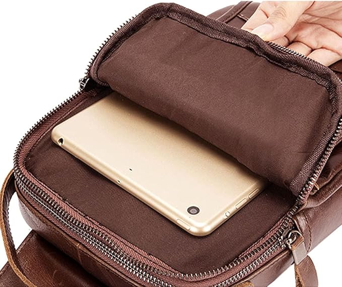 Leather Sling Bag Backpack for Men Women Outdoor Travel Hiking Business Shoulder Crossbody Chest Pouch Pack Casual Work Office Handbag Tote