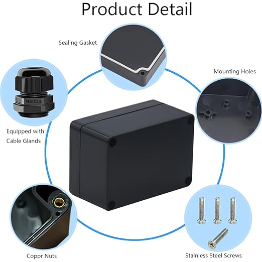 2 Packs Junction Box IP65 Waterproof ABS Plastic Electrical Project Case Power Junction Boxes, Project Box with 8 PCS M16 Cable Glands 3.94x2.68x1.97 inch(100x 68 x50 mm)