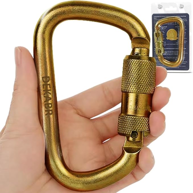 DEKABR Carabiner Heavy Duty, 45KN Twist Lock Steel Auto Locking Climbing Carabiner for Rock and Tree Climbing, Camping, Rappelling, Rescue and Mountaineering – ANAB Certified, Large, Gold