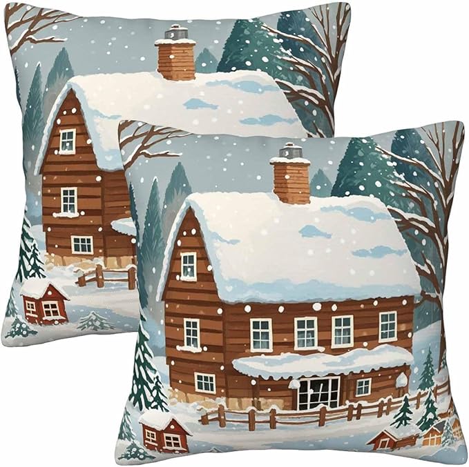 Farmhouse Throw Pillow Covers 18x18 Winter Snow Tree Set of 2 Pillow Cases Square Velvet Outdoor Pillowcases Decorative for Home Bed Sofa Couch Hotel