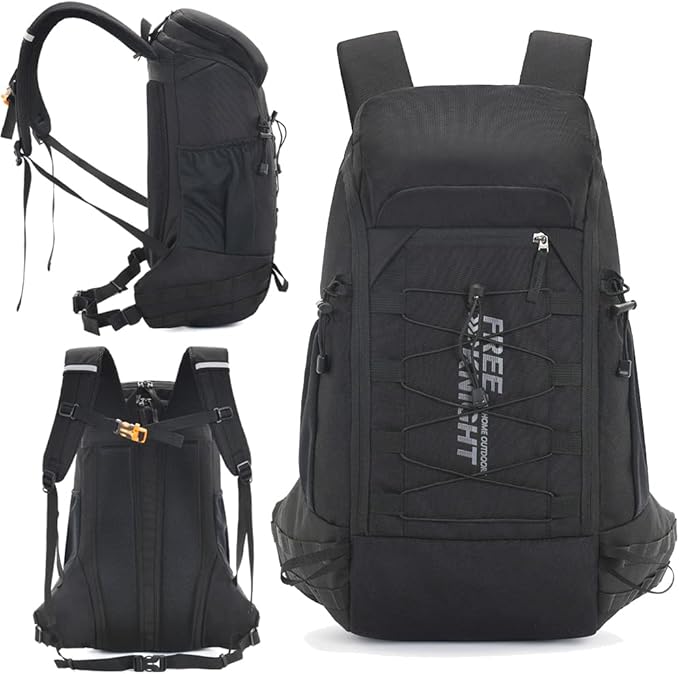 Bseash 40L Waterproof Hiking Camping Backpack with Rain Cover, Outdoor Sport Travel Daypack Rucksack for Skiing Cycling (Black)