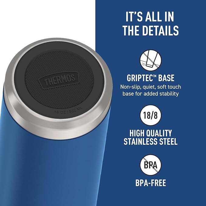 THERMOS ICON SERIES, Insulated Water Bottle with Straw Lid - 18 Ounce, Navy - Stainless Steel Vacuum Insulated Water Bottle with Straw Lid