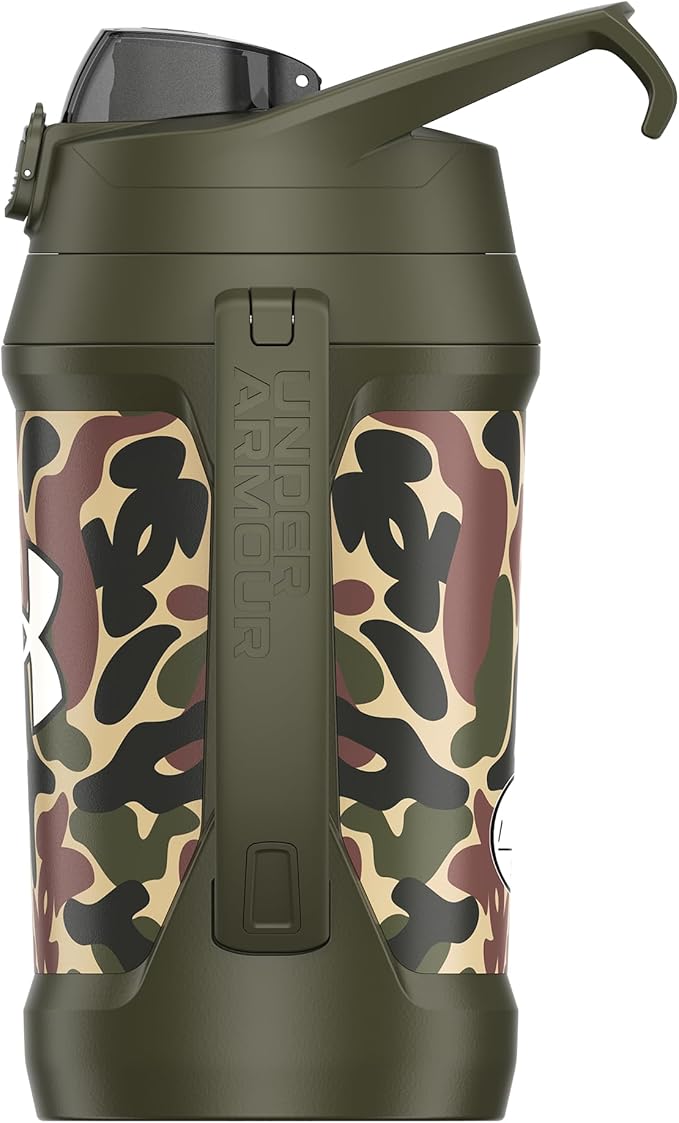 Under Armour Half Gallon Water Bottle Insulated, 64oz Insulated Water Bottle with Handle, Fence Hook, Leak Resistant, for Baseball, Football & More - Green Hyper Camo