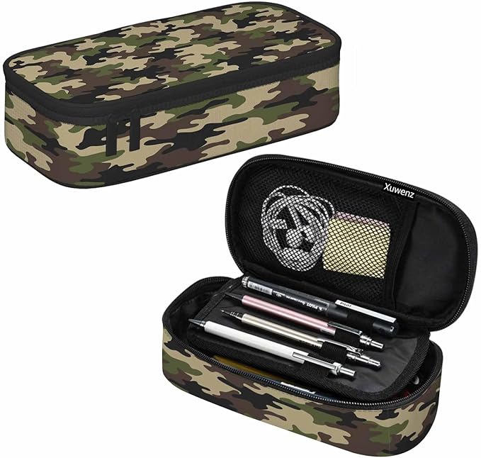 Camouflage Pencil Holder Bag Brown Green Abstract Modern Pattern Pencil Case College Office School for Teens Boy Girl