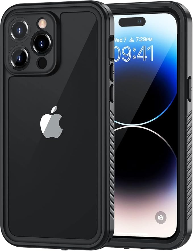 Lanhiem for iPhone 14 Pro Max Case, IP68 Waterproof Dustproof Case with Built-in Screen Protector, Rugged Full Body Shockproof Phone Case for iPhone 14 Pro Max 6.7 inch, Black