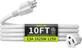 16/3 White Extension Cord 10 FT, Indoor Extension Cord for Laptops, Coffee Makers, Office Home Appliances, 3 Prong Resistant Cable Flexible, 13A 125V 1625W ETL Listed