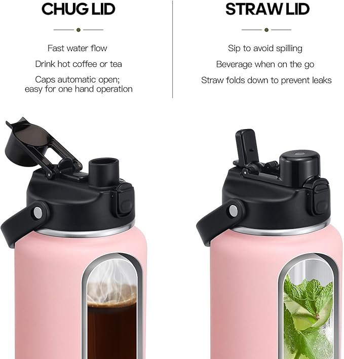 64oz Half Gallon Insulated Water Bottle with 2-in-1 Lid (Chug & Straw), Double Walled Vacuum Stainless Steel Water Bottles, Wide Mouth Leakproof Insulated Jug with Straw