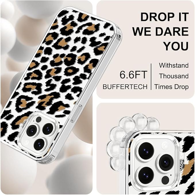 MOSNOVO Case for iPhone 13 Pro Max, [Buffertech 6.6ft Military-Grade Drop Protection] [Anti Peel Off Tech] Clear TPU Bumper Phone Case Cover Design - Leopard Print