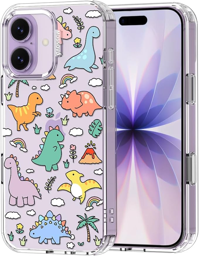 MOSNOVO for iPhone 17 Case | Military Grade 6.6ft Drop Tested | Camera Control | Clear with Dinosaur Land Design