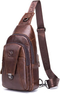 Hebetag Leather Sling Bag Crossbody Backpack for Men Women Outdoor Travel Work Shoulder Chest Pouch Camping Casual Daypack Coffee 18cm(W) x8cm(D) x30cm(H)(7.08"x3.14"x11.81") approx;