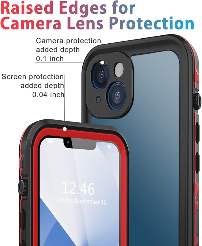for iPhone 13 Case Waterproof Shockproof Dustproof Full-Body Sturdy with Camera Lens Protector and Built-in Screen Protector,Underwater Full Sealed Cover Protective for iPhone 13 (Red)