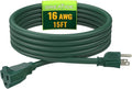Indoor Outdoor Extension Cord 15 FT, 16/3 SJTW Weatherproof Green Electrical Cords, 13 AMP Heavy Duty 3 Prong Power Cable Great for Garden, Landscaping & Holiday Decorations
