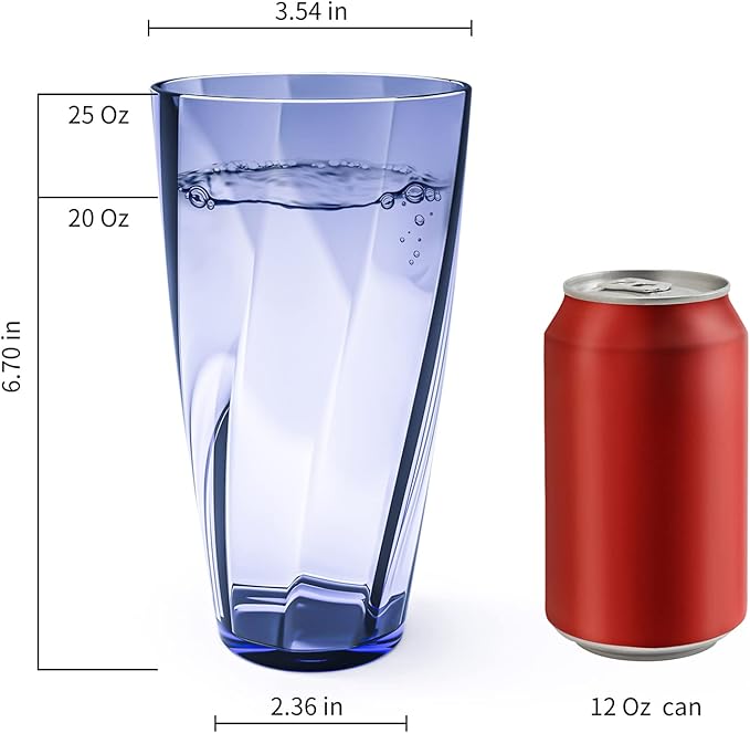 Unbreakable Plastic Cups Plastic Highball Drinking Glasses Tumbler, Large Water Tumbler Set (Set Of 6, 25 Oz) Dishwasher Safe (New Blue)