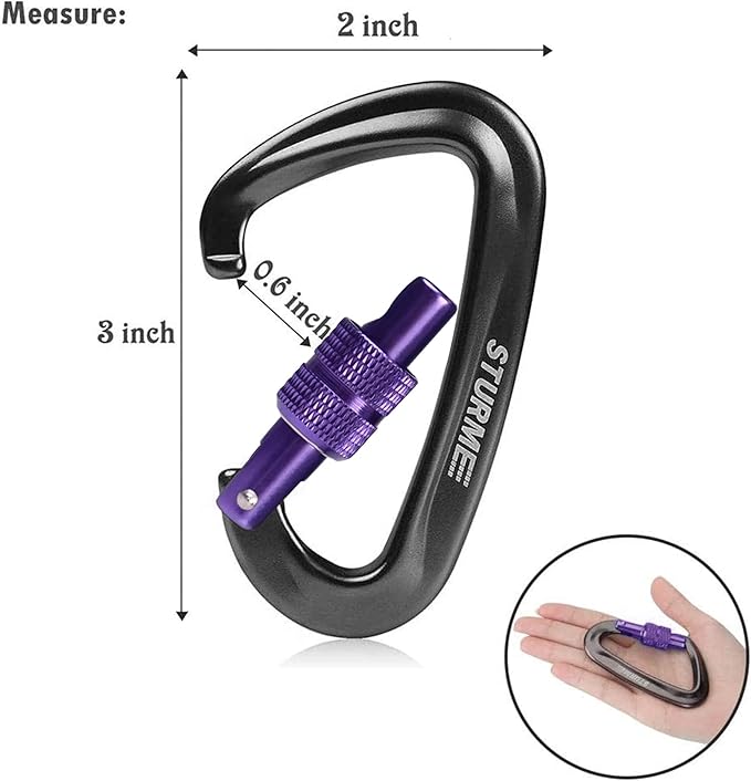 STURME 12kN (2697 lbs) Heavy Duty Locking Carabiner Clips for Outdoor, Camping, Hiking, Securing Pets, Hammock, Dog Leash Harness