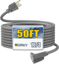 50ft Outdoor Extension Cord for Christmas Decorations- 16/3 Heavy Duty SJTW Waterproof Gray Electrical Cable with 3 Prong Grounded Plug for Safety, Great for Lawn and Major Appliances