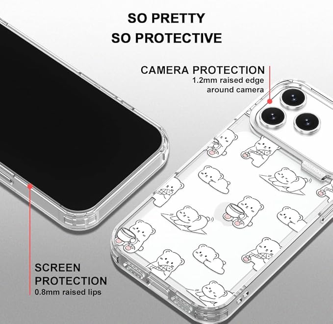 MOSNOVO for iPhone 17 Pro Max Case, Shockproof Military-Grade Protection 6.6ft Drop Tested, Camera Control, Clear Phone Case for iPhone 17 Pro Max, Cozy Bear Days Design