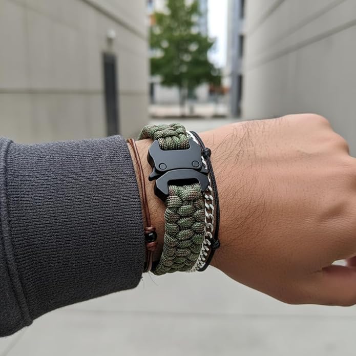 Parachute Cord Bracelets Trilobite Weaved Paracord Bracelet with Side Release Buckle 8.7 inch Black Bracelet for Men Women 1 Set