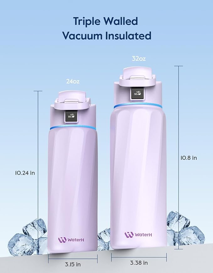 BOOST Smart Water Bottle that Reminds You to Drink, 24oz BPA-Free Stainless Steel Vacuum Insulated, Wide Mouth Water Tracker Bottle with APP for School, Gym, Office, Ideal for Mother's Day