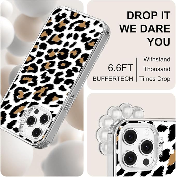 MOSNOVO Case for iPhone 12 & iPhone 12 Pro, [Buffertech 6.6ft Military-Grade Drop Protection] [Anti Peel Off Tech] Clear TPU Bumper Phone Case Cover Design - Leopard Print