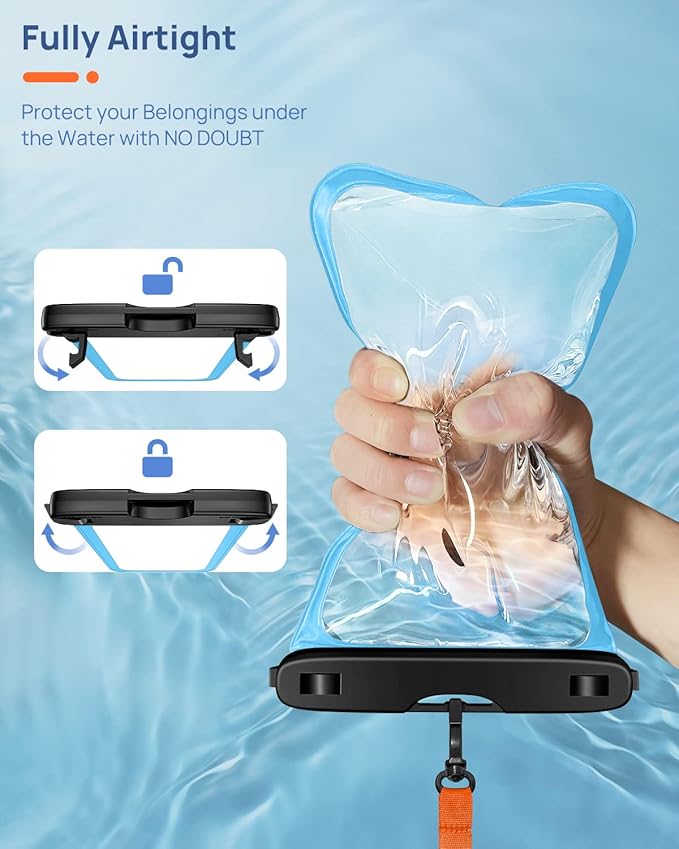 Lanhiem Large Waterproof Phone Pouch [Up to 10.5"] Universal IPX8 Waterproof Dry Bag with Lanyard for iPhone 17 Pro Max /16/15, S25 Ultra/ S24/ S23 Plus/FE, Moto G/Pixel 10 9 8 Pro, Black+Mint
