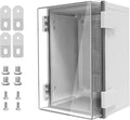 Junction Box, IP65 Waterproof Dustproof ABS Plastic Enclosure, Outdoor and Indoor Project Box Hinged Clear Cover with Mounting Plate Wall Brackets, Outer Dimension 11.8"x 7.9" x 7.1", Grey