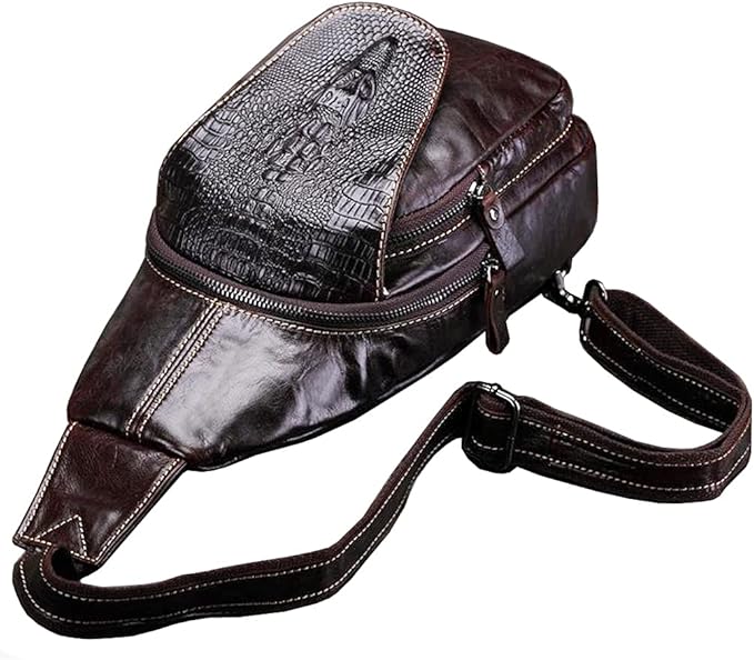 Leather Sling Bag Crossbody Backpack for Men Women Travel Outdoor Hiking Camping Shoulder Chest Pack Work Office Casual Pouch Daypack
