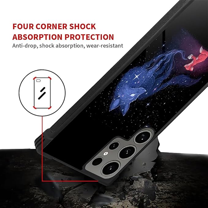for Samsung Galaxy S24 Ultra Case, Galaxy Fox Wolf Pattern Graphic Design Girl Boy Soft Silicone Hard Acrylic Shock Protection for Samsung Galaxy S24 Ultra