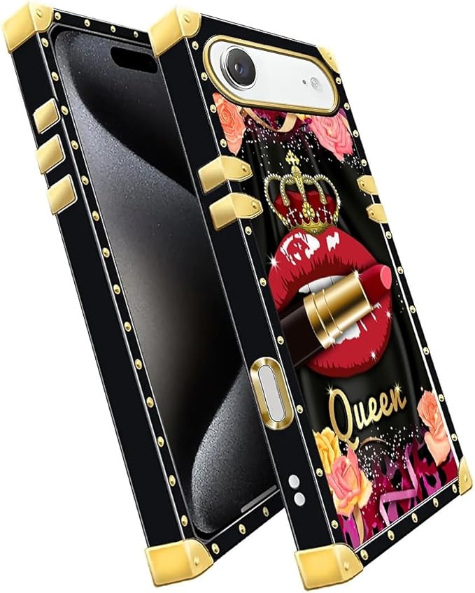 for iPhone 17 Air Case Luxury Golden Decoration for Girl Women Soft TPU Shockproof Protective Hard PC Back for iPhone 17 Air Crazy Pattern Queen Lip Crown Leopard Print