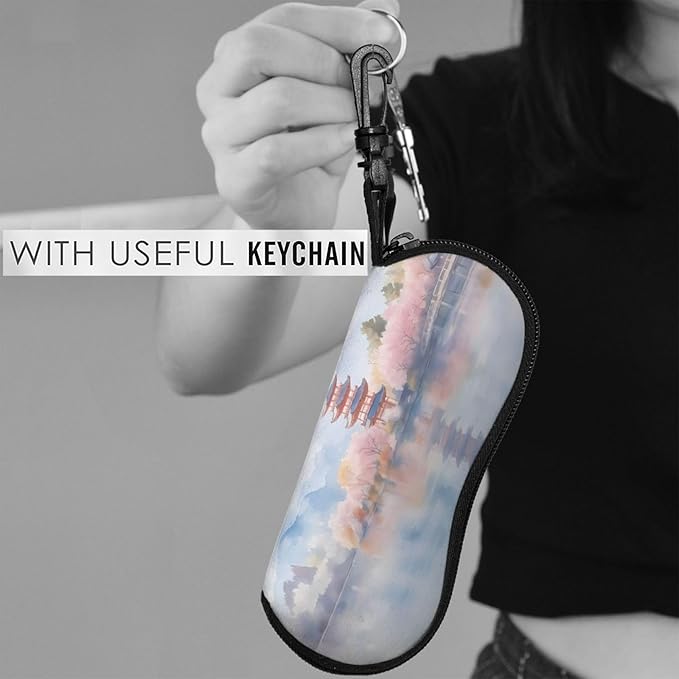 Watercolor Orca Whale Glasses Case Neoprene Portable Zipper Eyeglass Bag With Hook