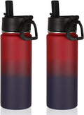 Volhoply 18oz Insulated Water Bottle Bulk 2 Pack,Kids Stainless Steel Water Bottles with Straw Lid,Double Wall Vacuum Reusable Metal Cups,Wide Mouth Sports Flask Keep Hot and Cold(Red Purple,2 Set)