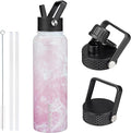 BJPKPK Insulated Water Bottles with Straw Lid, 40oz Stainless Steel Water Bottles with 3 Lids, BPA Free Leakproof Thermo, Tumblers, Cups for Sports, Gym- Blossom