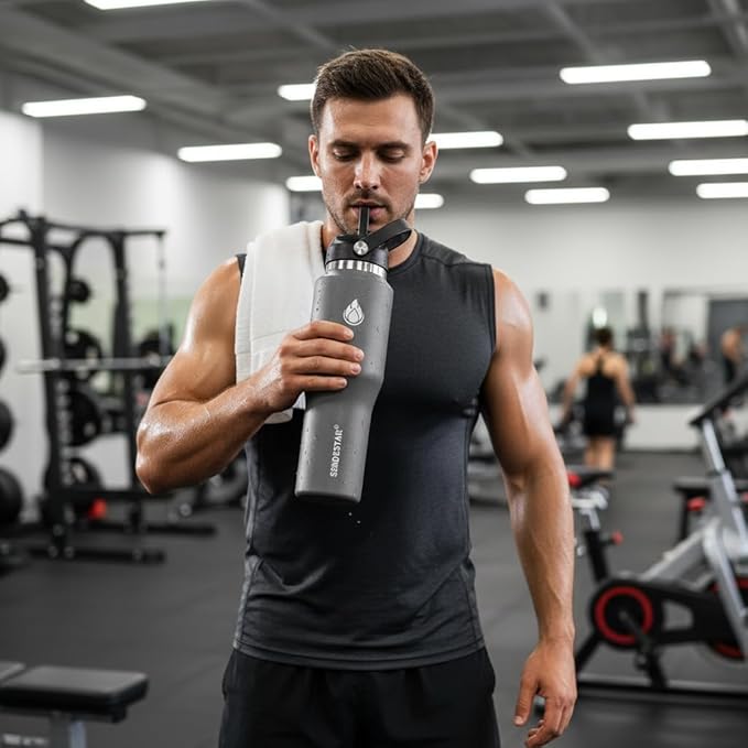 SENDESTAR 40oz Water Bottle Wide Mouth Stainless Steel Vacuum Insulated Double Wall with 2 Straw Lids Fit in Any Car Cup Holder