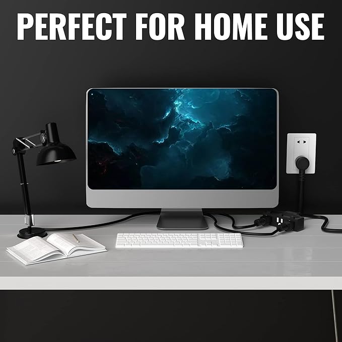 Outdoor Extension Cord 10 Ft with 3 Outlets, 14/3 SJTW 3 Prong Grounded Power Cord, 14 Gauge 14AWG Heavy Duty Power Cable, ETL Listed, 15 Amp 125 V 1875 W-Multiple Outlets for Indoor/Outdoor-Black