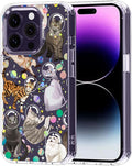 MOSNOVO Case for iPhone 14 Pro, [Buffertech 6.6ft Military-Grade Drop Protection] [Anti Peel Off Tech] Clear TPU Bumper Phone Case Cover Design - Space Cat