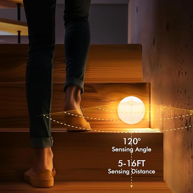 Guankai 12 Pack Motion Sensor Stair Light for Indoor, Battery Operated Night Lights, Led Stick On Puck Lighting Closet Lamp, Motion Activated Lamps for Step, Cabinet, Hallway, Bathroom