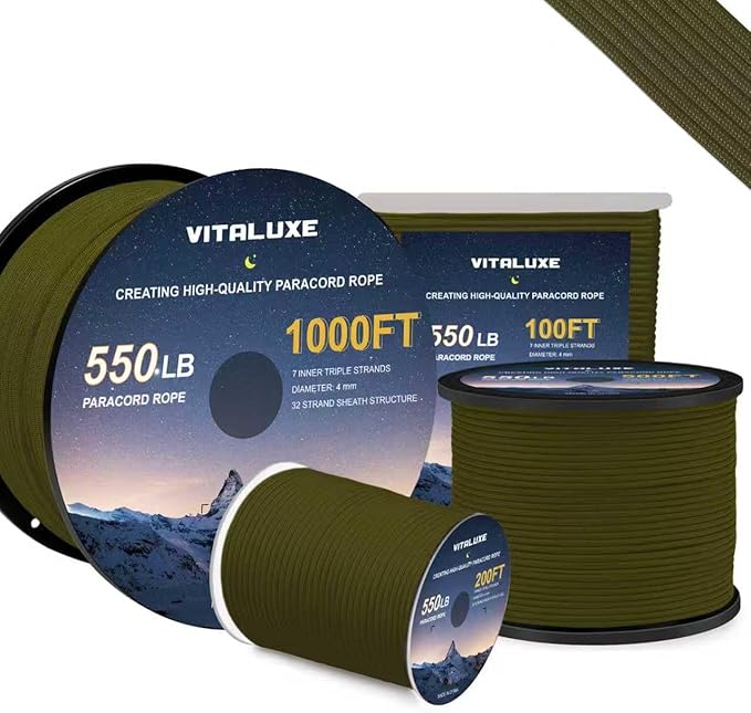 Paracord 550, 4mm, 7 Triple Strands Utility Rope, Parachute Cord for Survival Gear, Camping, Hiking, and DIY Bracelets, Keychains,Accessories, Type III
