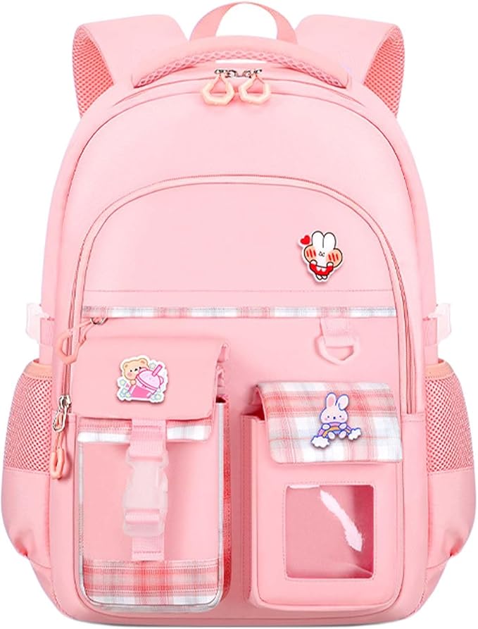 Cute Backpack for Teen Girls Kids Kawaii Bookbag Large School Back Packs Aesthetic Travel Daypack Ages 6-8 8-10 10-12 (Pink,L)