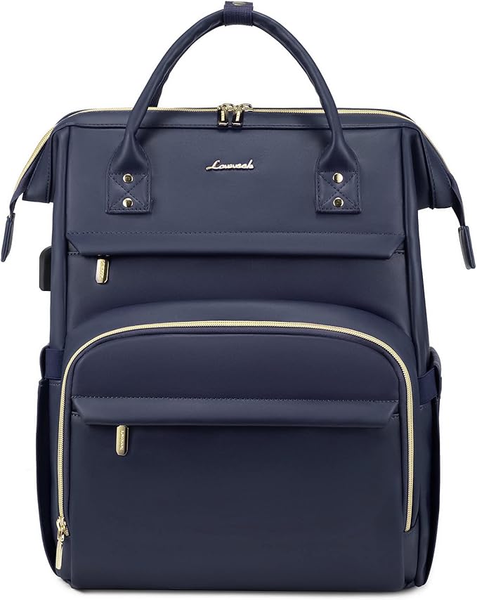 LOVEVOOK Leather Laptop Backpack for Women 15.6 inch,Travel Backpack Purse Nurse Teacher Backpack Computer Laptop Bag,Professional College Business Work Bag Carry On Backpacks with USB Port,Dark Blue