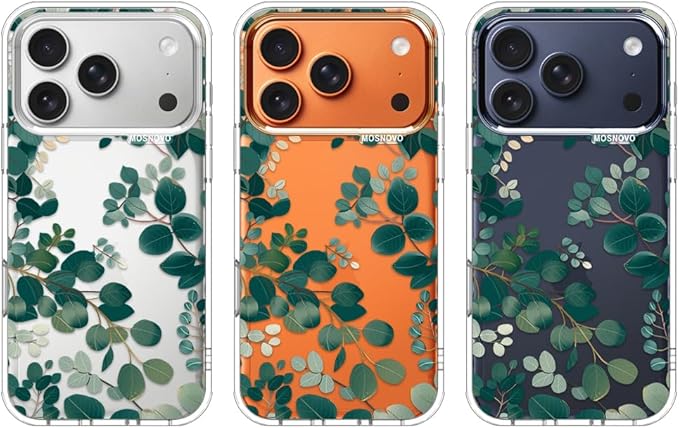 MOSNOVO for iPhone 17 Pro Case | Military Grade 6.6ft Drop Tested | Camera Control | Clear with Eucalyptus Design