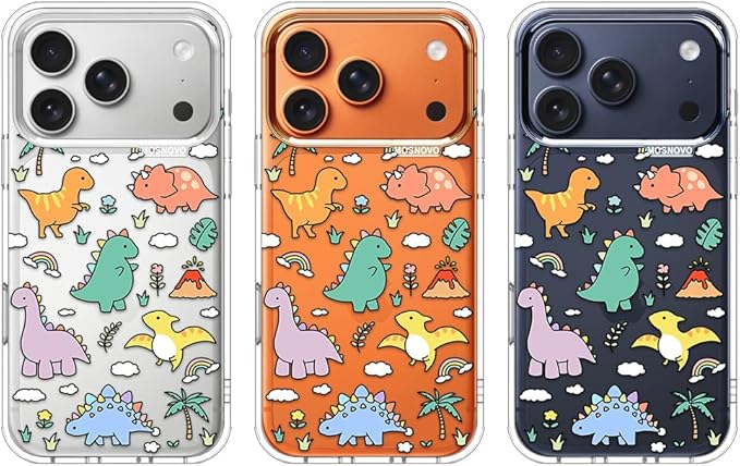 MOSNOVO for iPhone 17 Pro Case | Military Grade 6.6ft Drop Tested | Camera Control | Clear with Dinosaur Land Design
