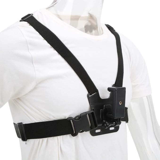 Mobile Phone Chest Mount Harness Strap Holder Outdoor Live Mobile Phone Chest Strap Harness Mount Cell Phone Clip, Elastic and Adjustable, Chest Strap Mount for Smartphones and Action Camera