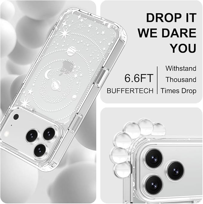 MOSNOVO for iPhone 17 Pro Max Case | Military Grade 6.6ft Drop Tested | Camera Control | Clear with Galaxy Design