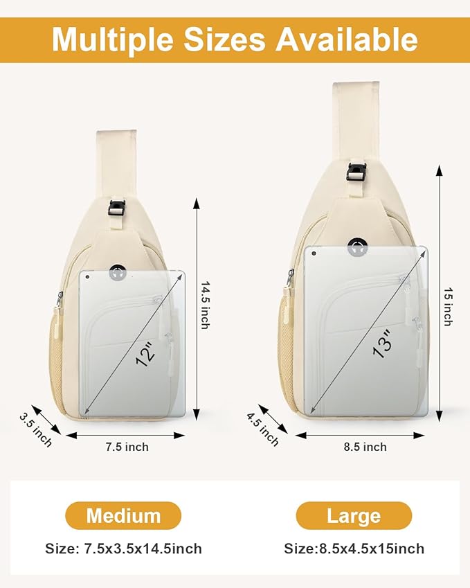 Pritent Crossbody Bags for Women Man Waterproof Sling Bag Backpack Trendy Casual Cross Body Bag with Convertible Shoulder Strap Chest Bag for Camping Hiking Travel Essentials (Ivory, Medium )